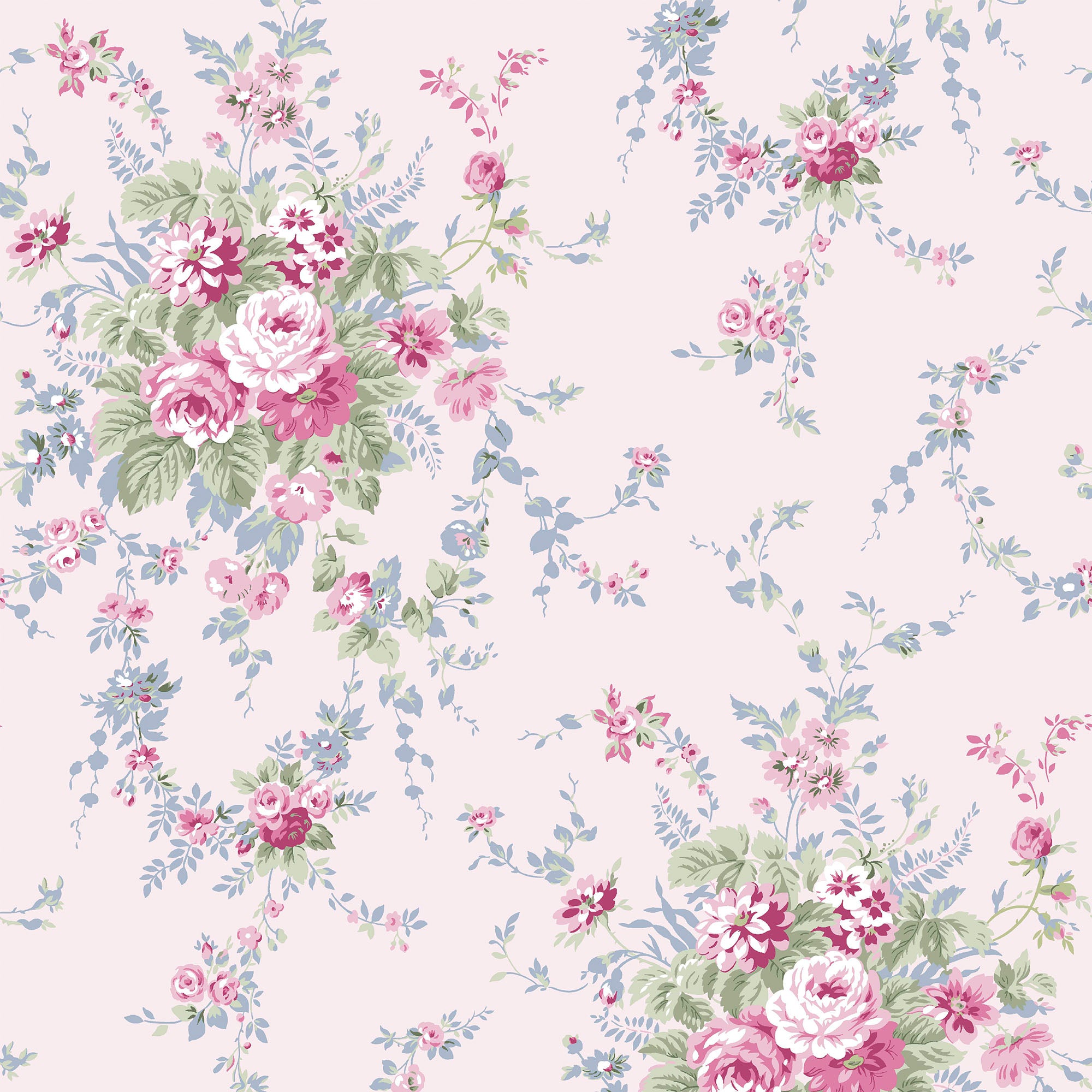 Vintage Home Decor Victorian Floral Print Pattern Vintage Pink Blue Flowers Antique Wallpaper Paper - top Shabby Cottage Chic