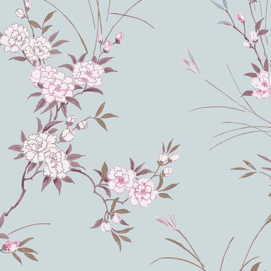 Bird Chinoiserie Blue Wallpaper