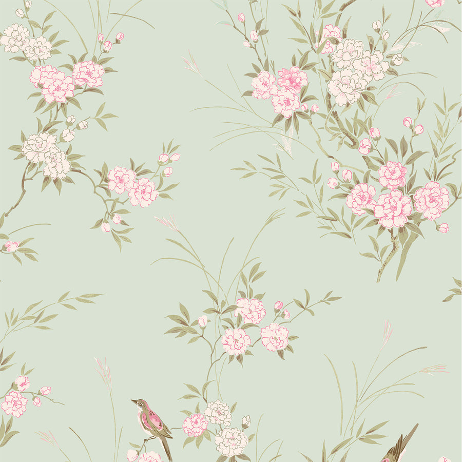 Bird Chinoiserie Green Wallpaper