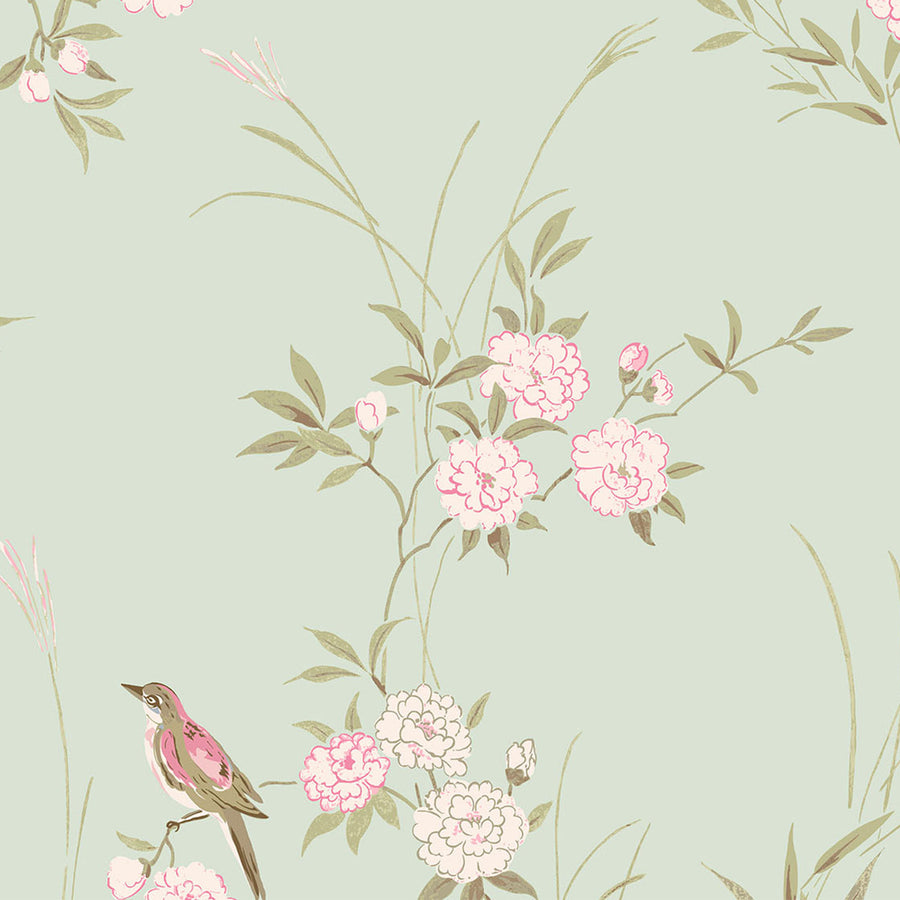 Bird Chinoiserie Green Wallpaper