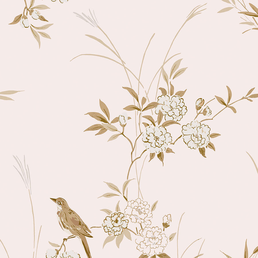 Rachel Ashwell Bird Chinoiserie Pink Gold Wallpaper