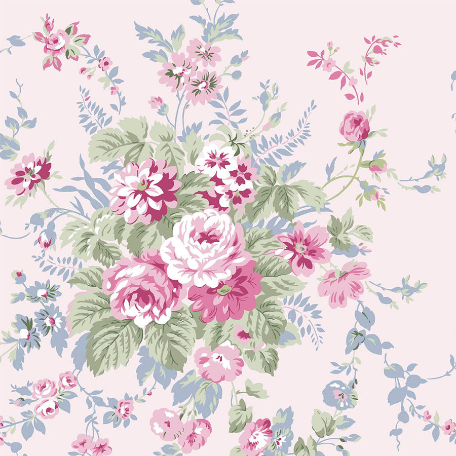 Rachel Ashwell Garden Floral Pink Blue Wallpaper - Swatch