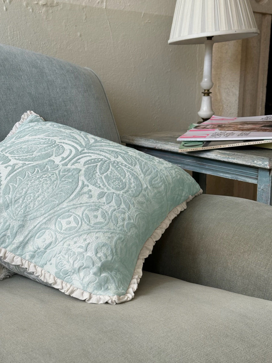 Pale Blue Damask Pillow - 18