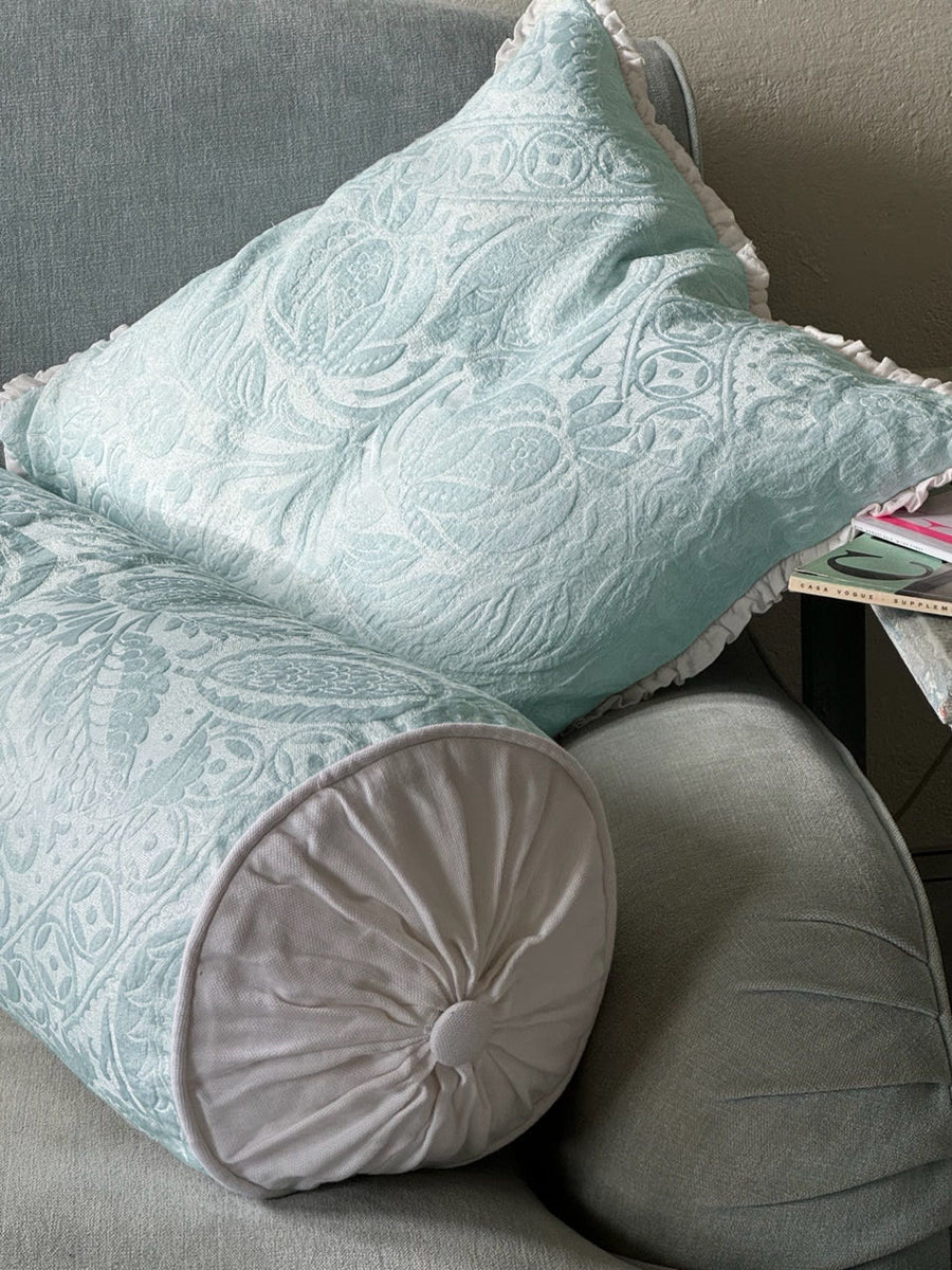 Pale Blue Damask Pillow - 18