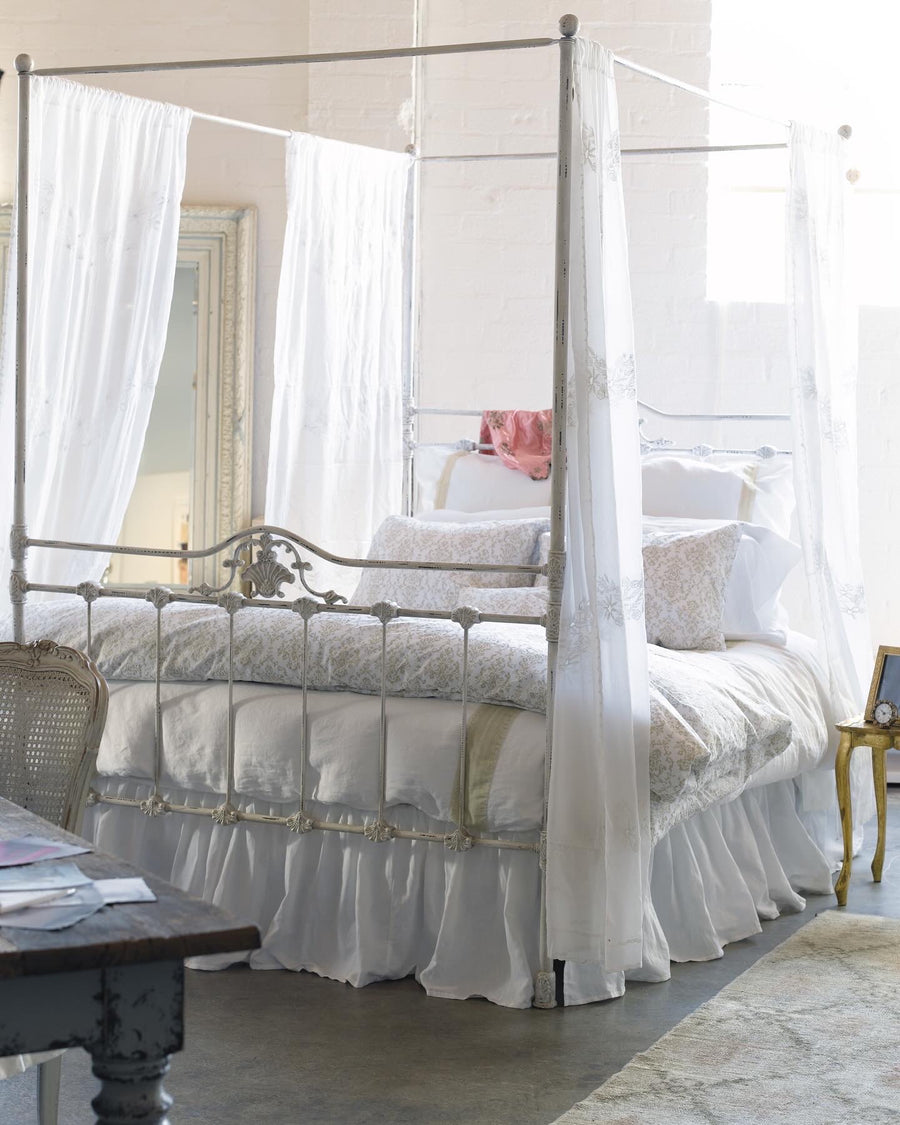 Antique White Iron Canopy Bed