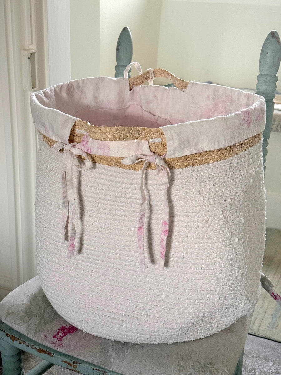 Woven Cotton Rope Basket with Rachel Ashwell® Linen Liner - Floral Ikat Liner and Basket