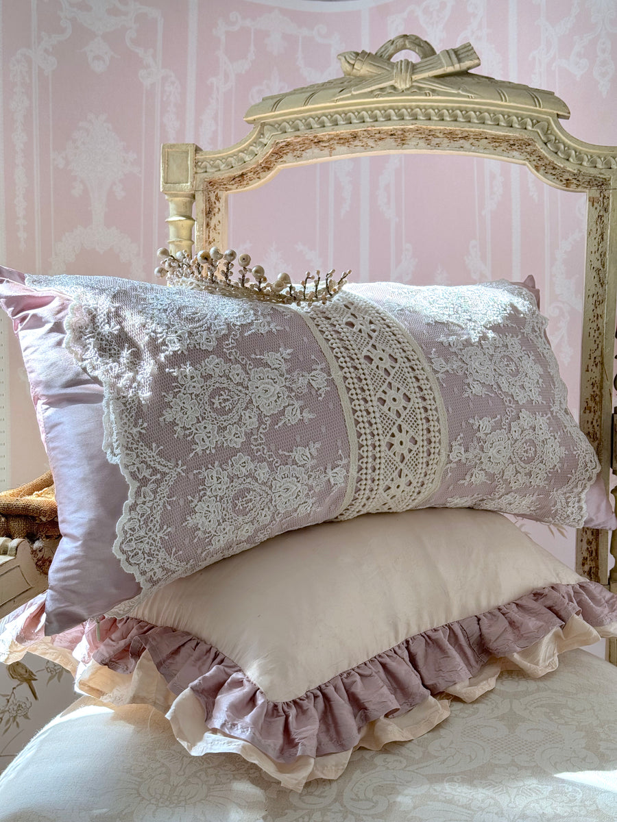 Antoinette Chantilly Lace & Lilac Silk Boudoir Pillow