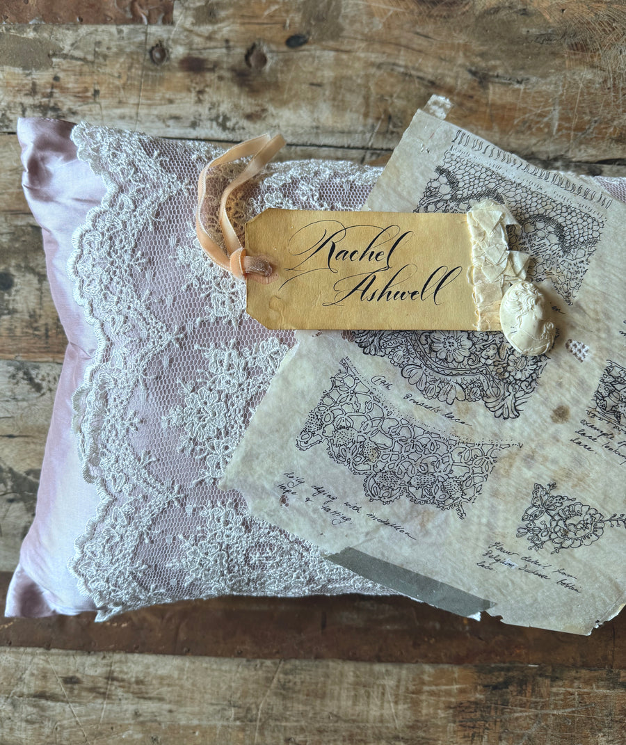 Antoinette Chantilly Lace & Lilac Silk Boudoir Pillow