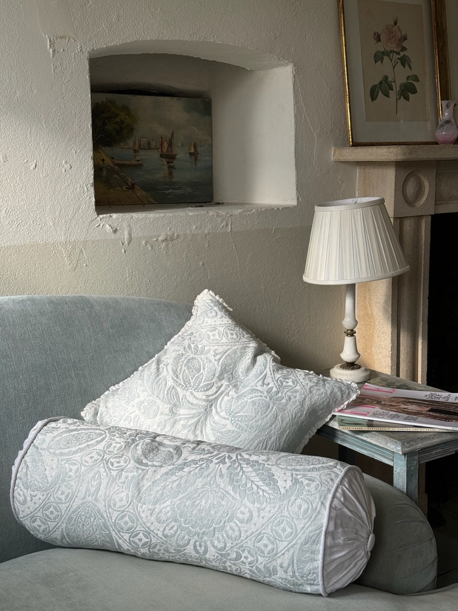 Pale Blue Damask Bolster Pillow