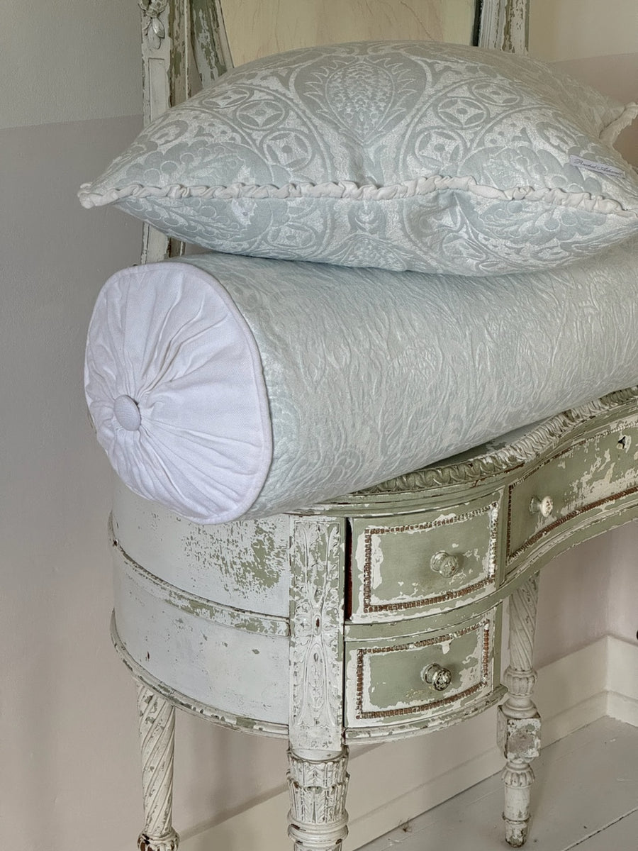 Pale Blue Damask Bolster Pillow