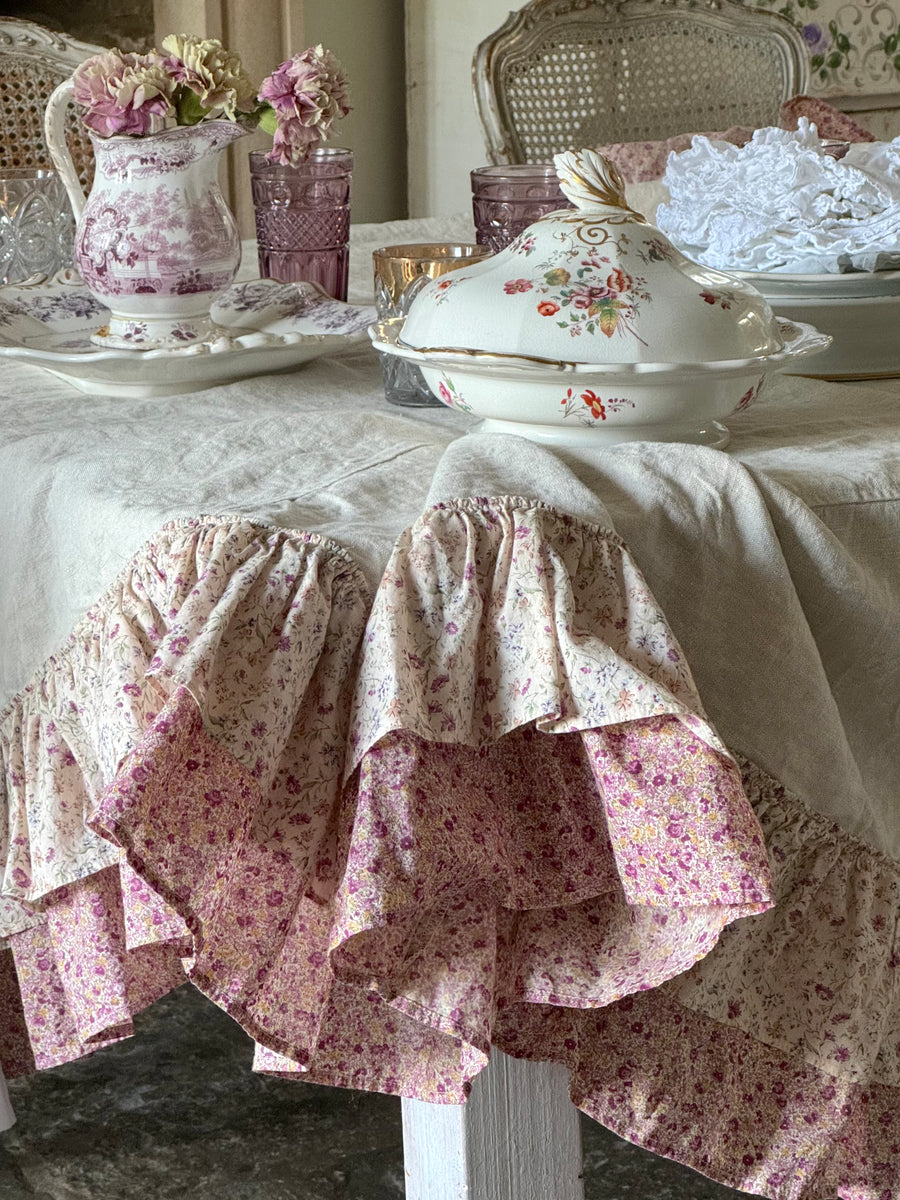 Lilac Floral Grain Linen Tablecloth