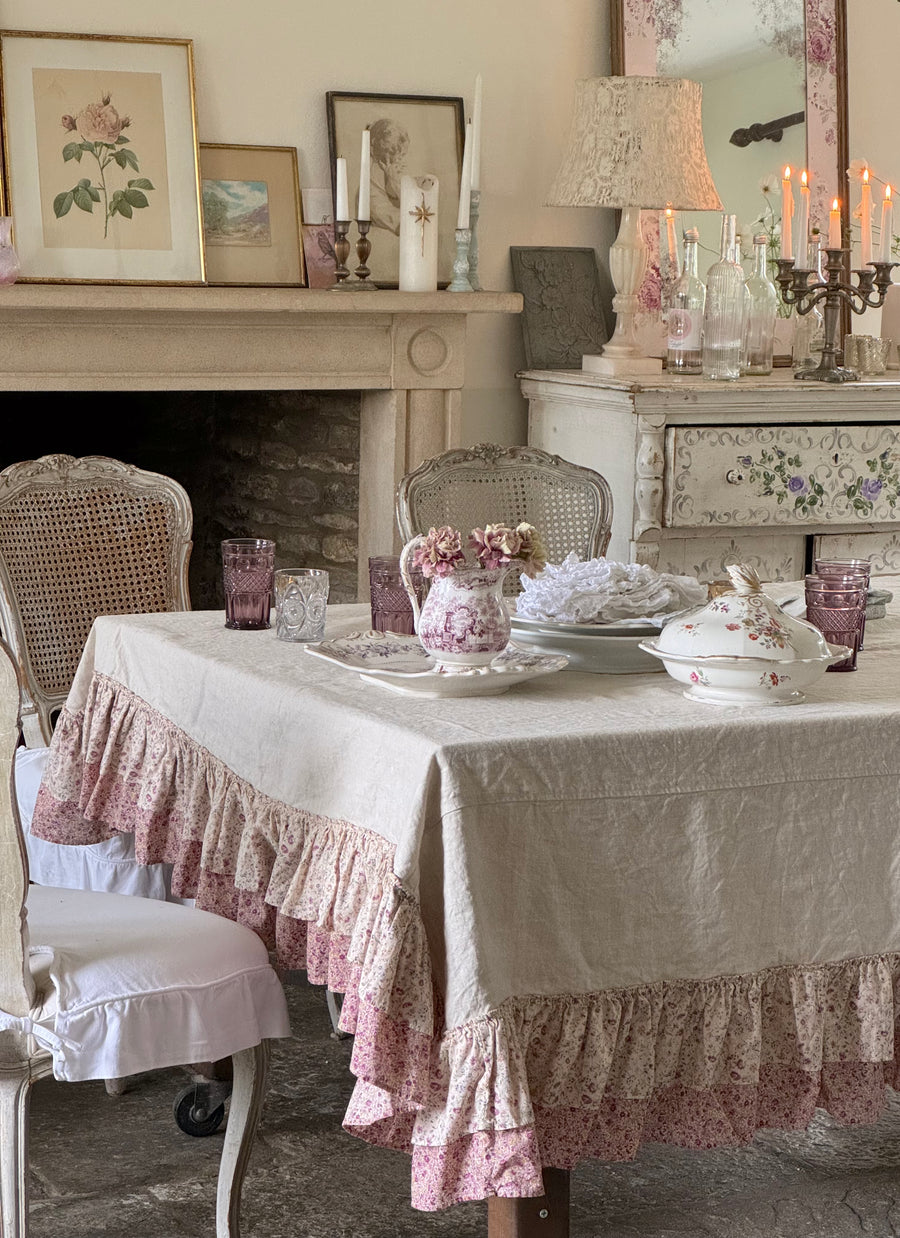 Lilac Floral Grain Linen Tablecloth