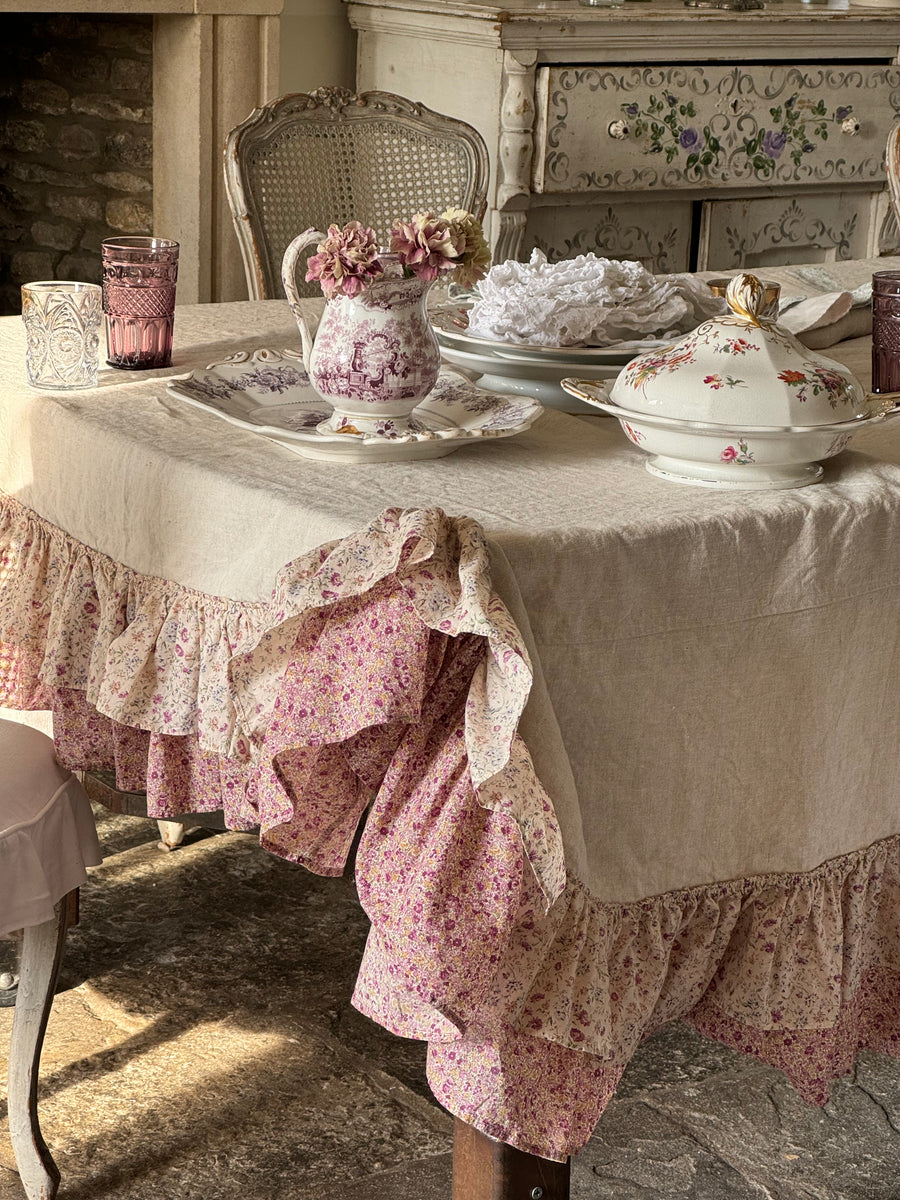 Lilac Floral Grain Linen Tablecloth