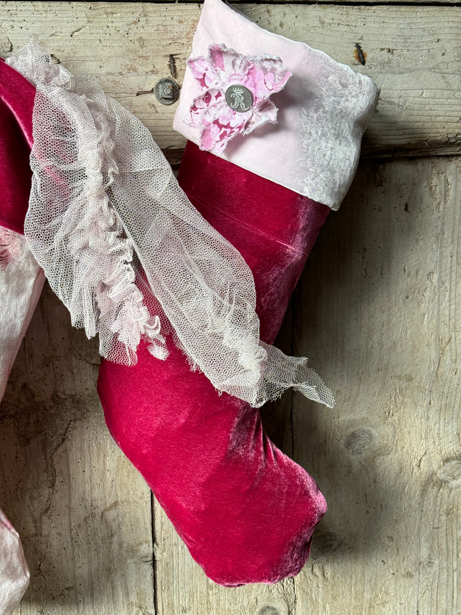 Christmas Stockings - Raspberry and Pink Velvet Stocking