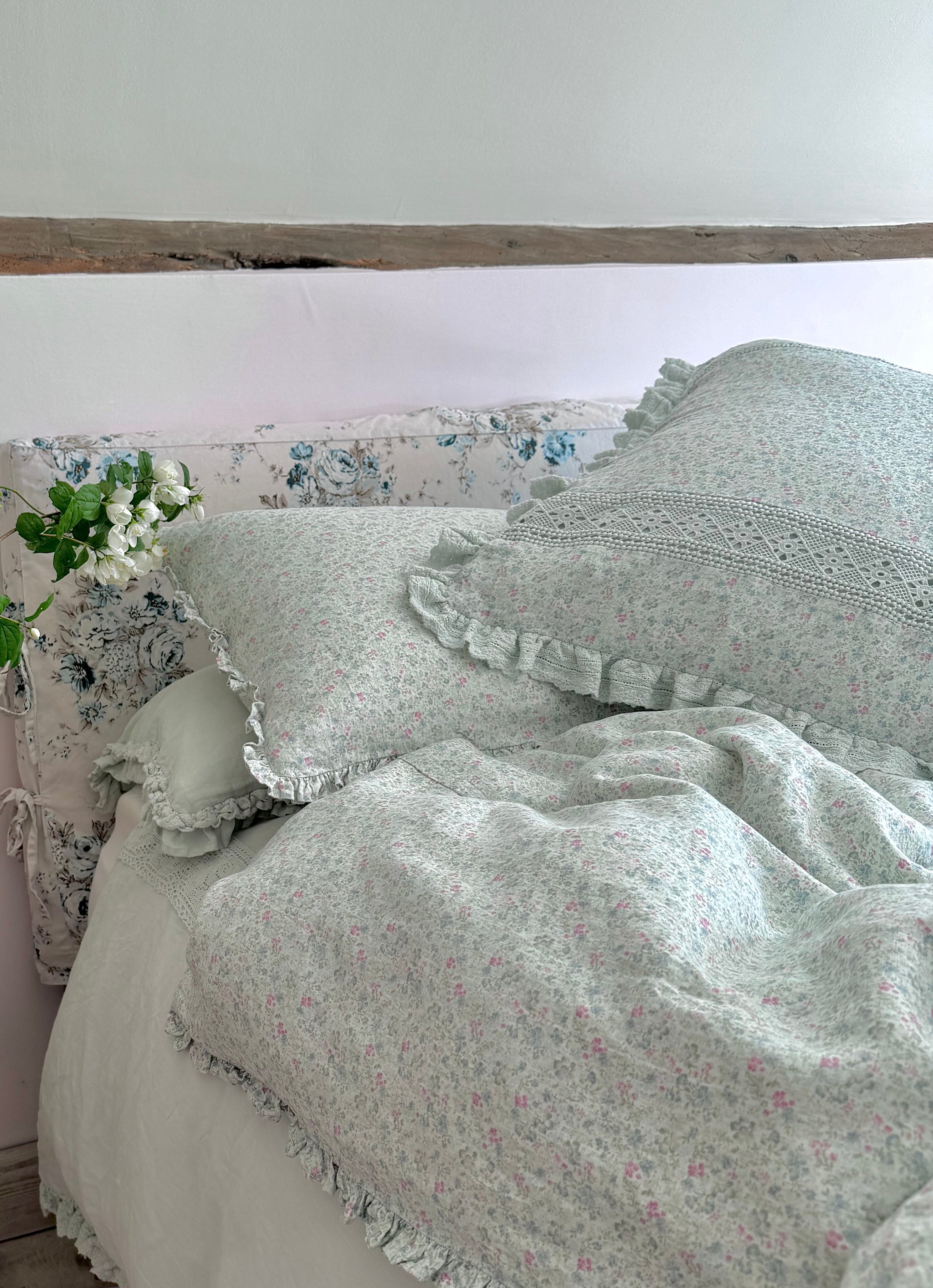 Pink and Blue Floral Duvet Cover Bedding Linen Rachel Ashwell Shabby Chic Couture