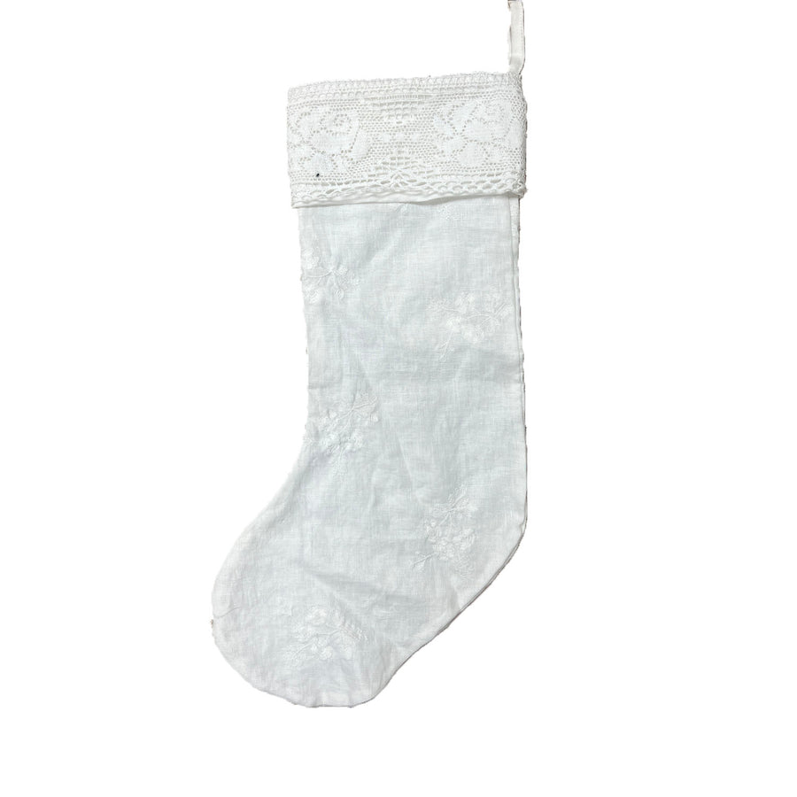 Sample Sale - White Embroidered Stocking