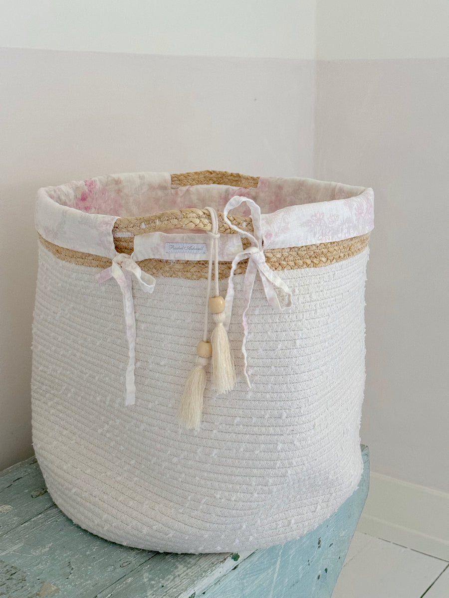 Woven Cotton Rope Basket with Rachel Ashwell® Linen Liner - Floral Ikat Liner and Basket