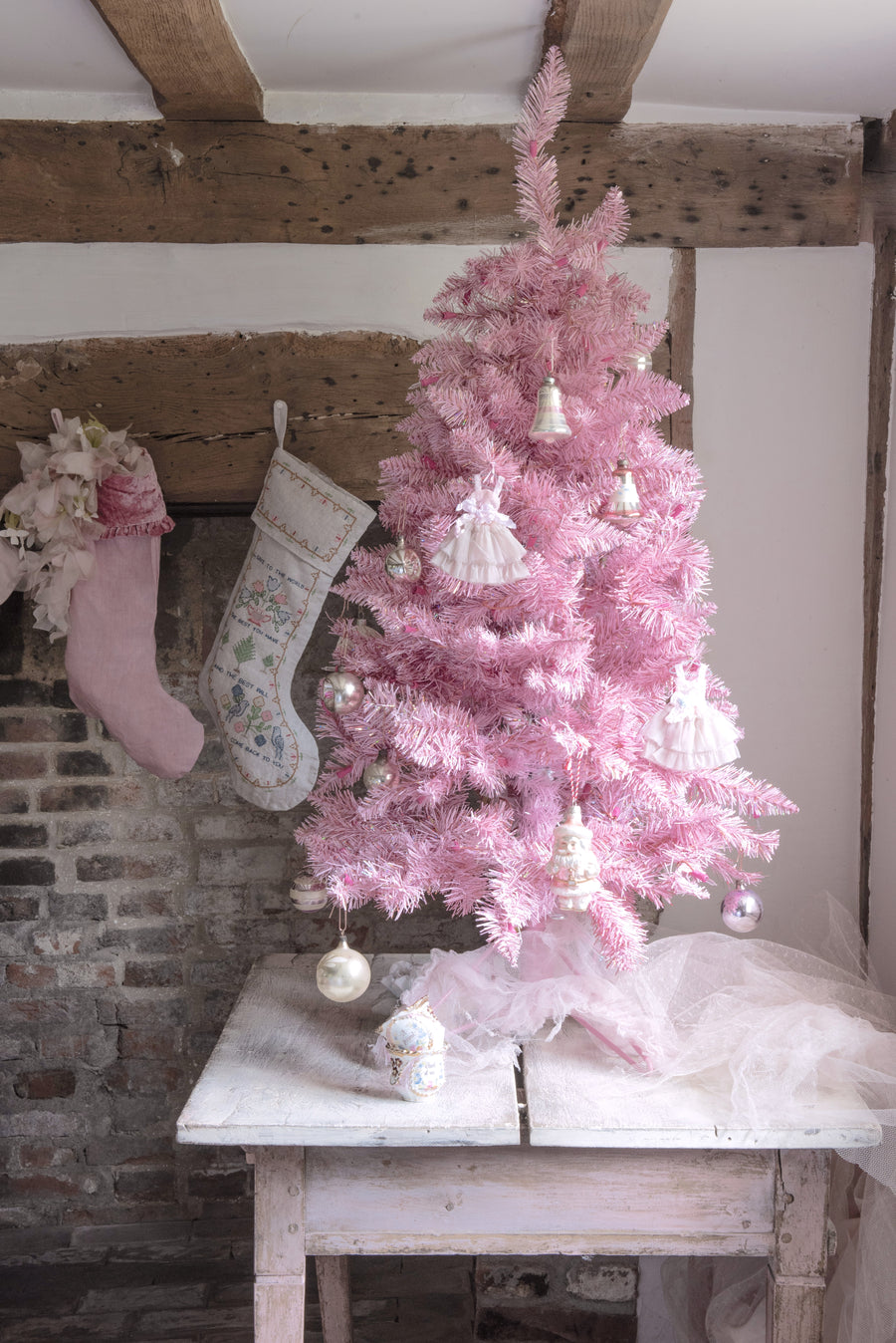 Pink Christmas Trees with Lights 4.5' Tall