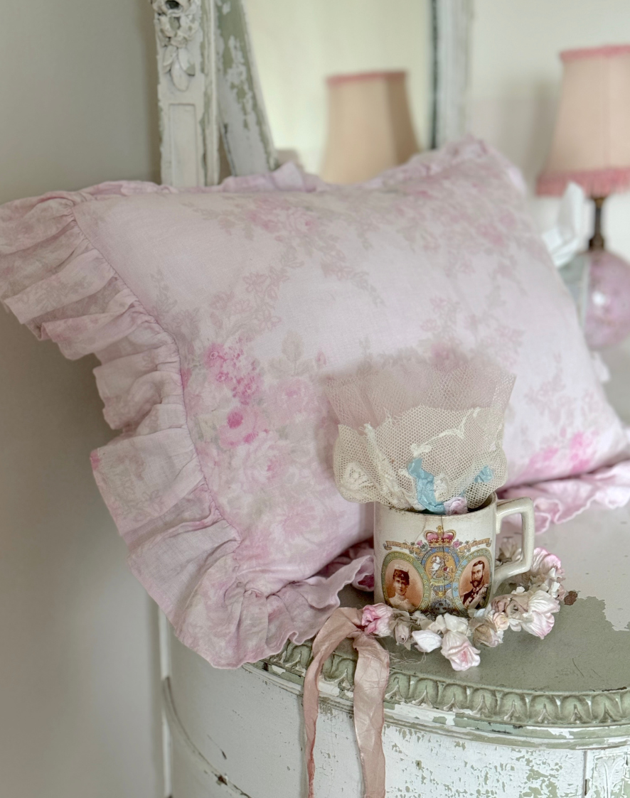 Ikat Floral Overdye Pink Linen Boudoir